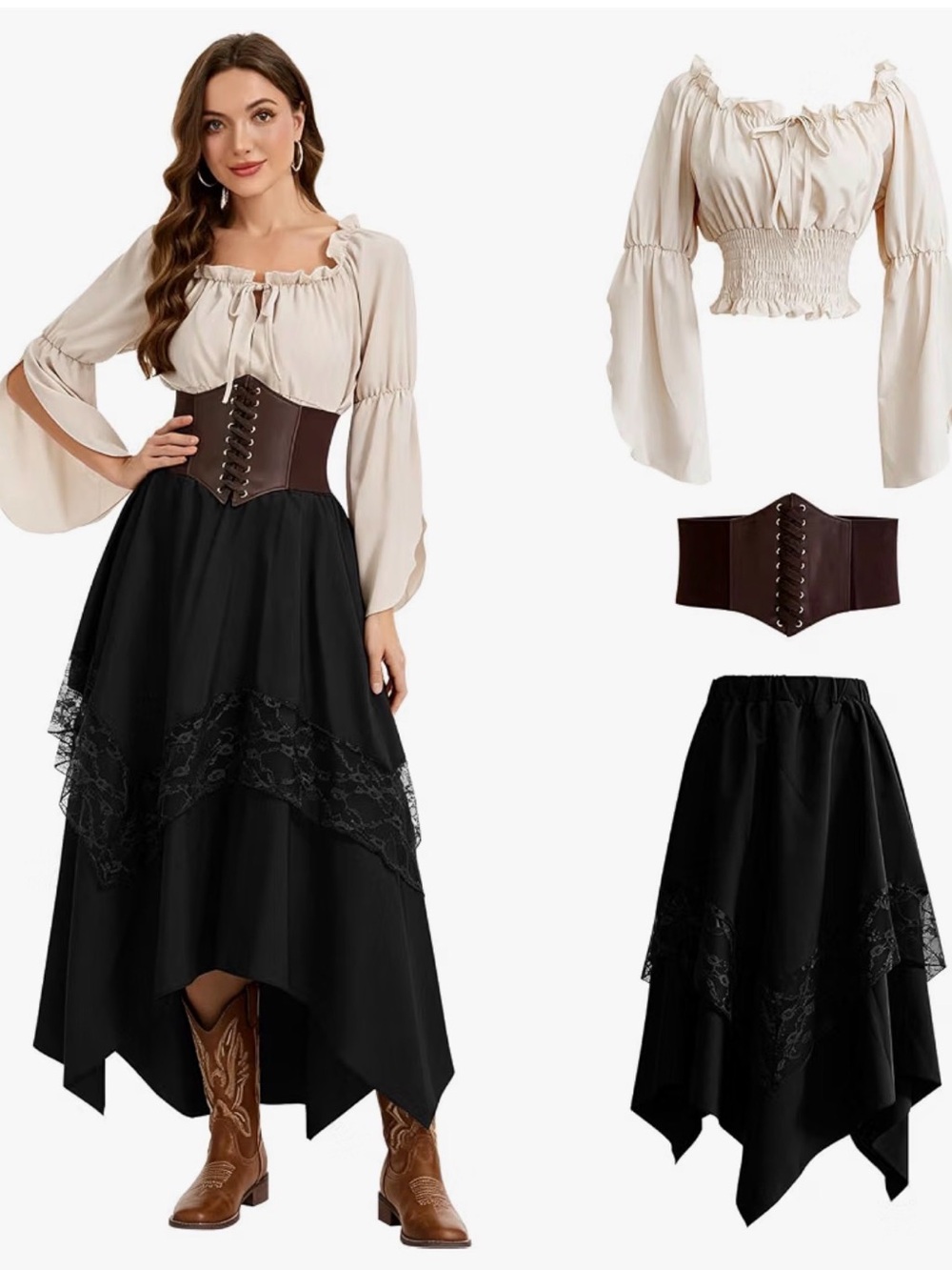 NWT Renaissance Costumes Skirts Peasant Blouse Medieval Pirate size S